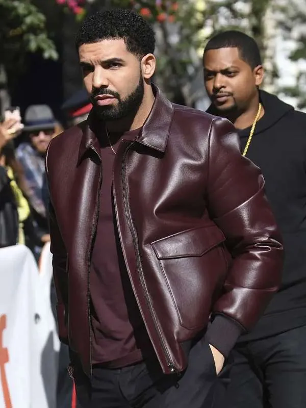 Drake Maroon Bomber Leather Jacket - New American Jackets