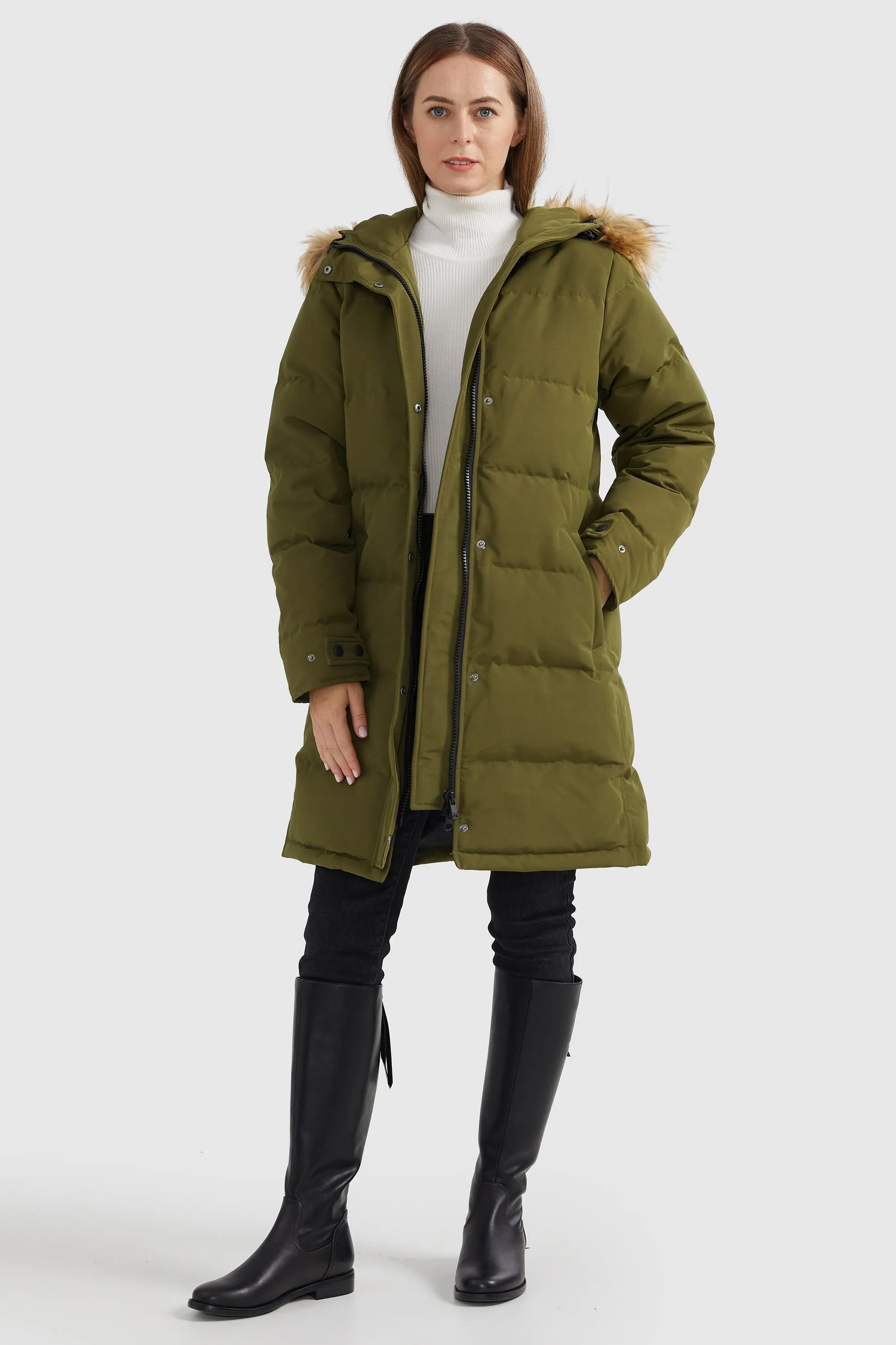 Drawstring Hooded Thickened Puffer Down Coat