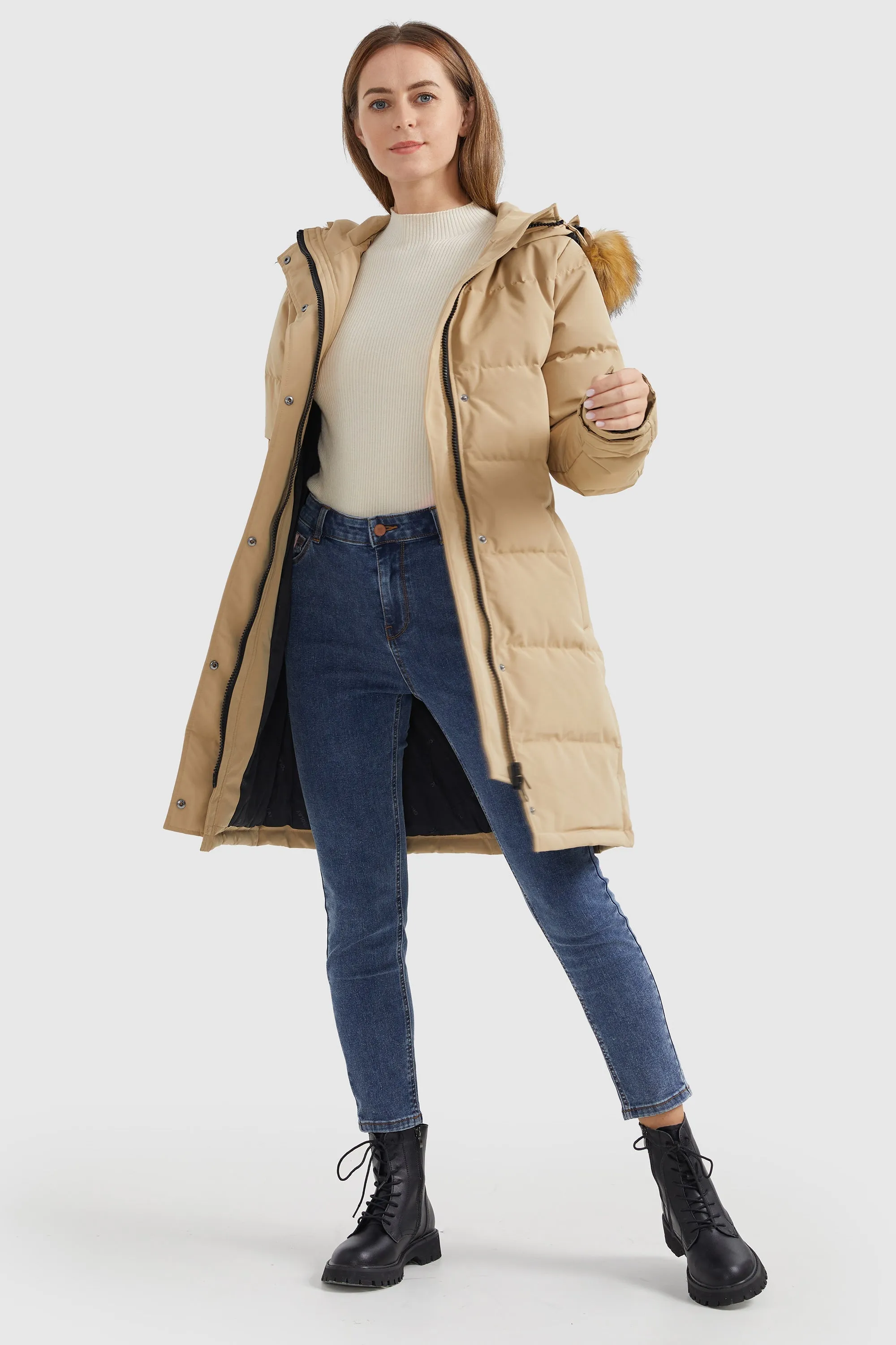 Drawstring Hooded Thickened Puffer Down Coat