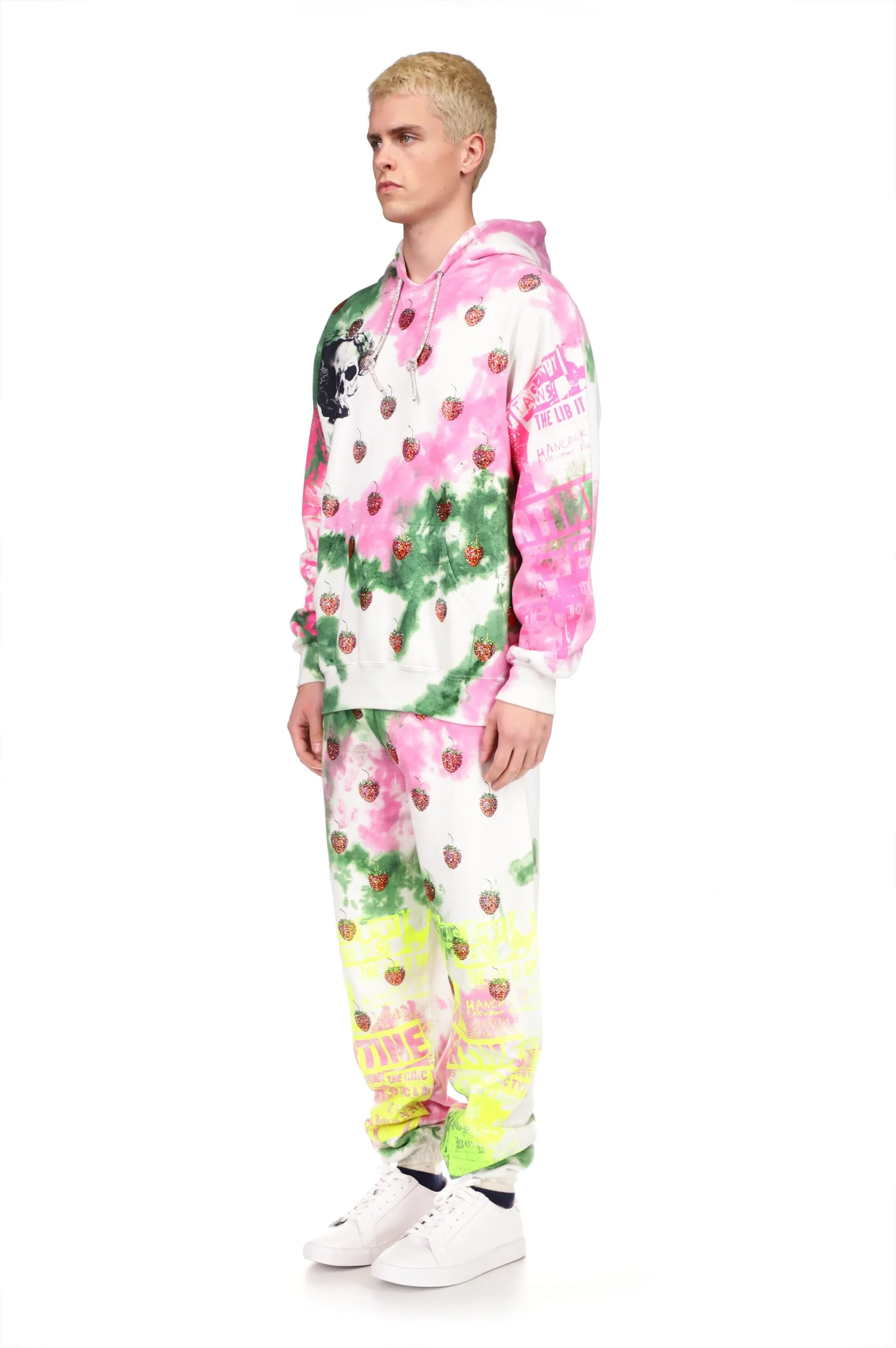 'EMBELLISHED STRAWBERRY FIELDS' TIE DYE SLIM HOODIE