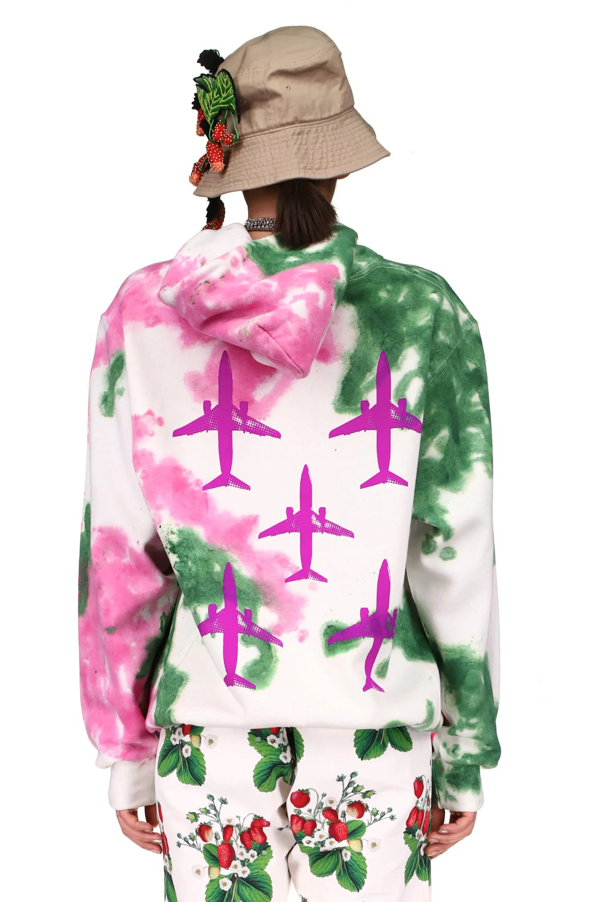 'EMBELLISHED STRAWBERRY FIELDS' TIE DYE SLIM HOODIE