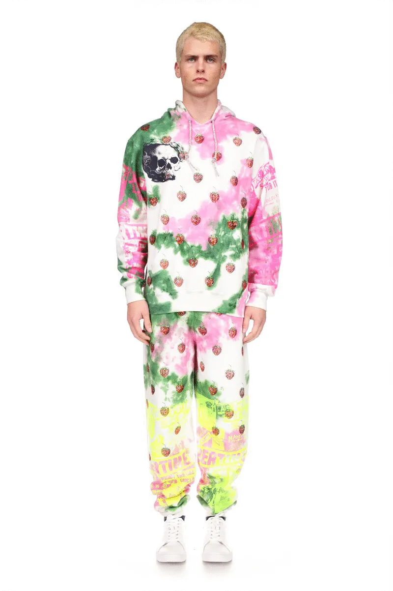 'EMBELLISHED STRAWBERRY FIELDS' TIE DYE SLIM HOODIE