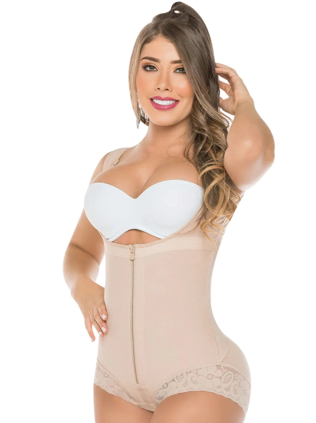 Fajas Salome 411 | Open Bust Panty Post Op Faja Shapewear for Women with Wide Straps and Front Zipper | Powernet