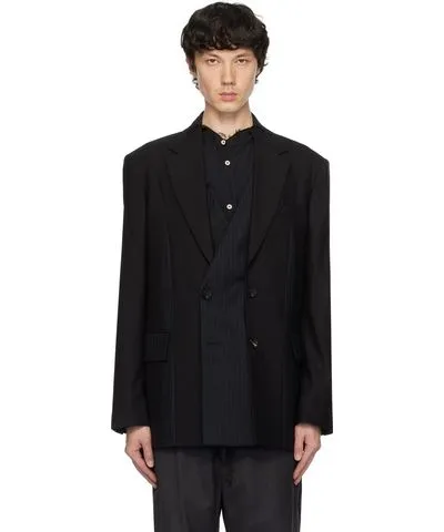 Feng Chen Wang Black Deconstruction Patchwork Blazer