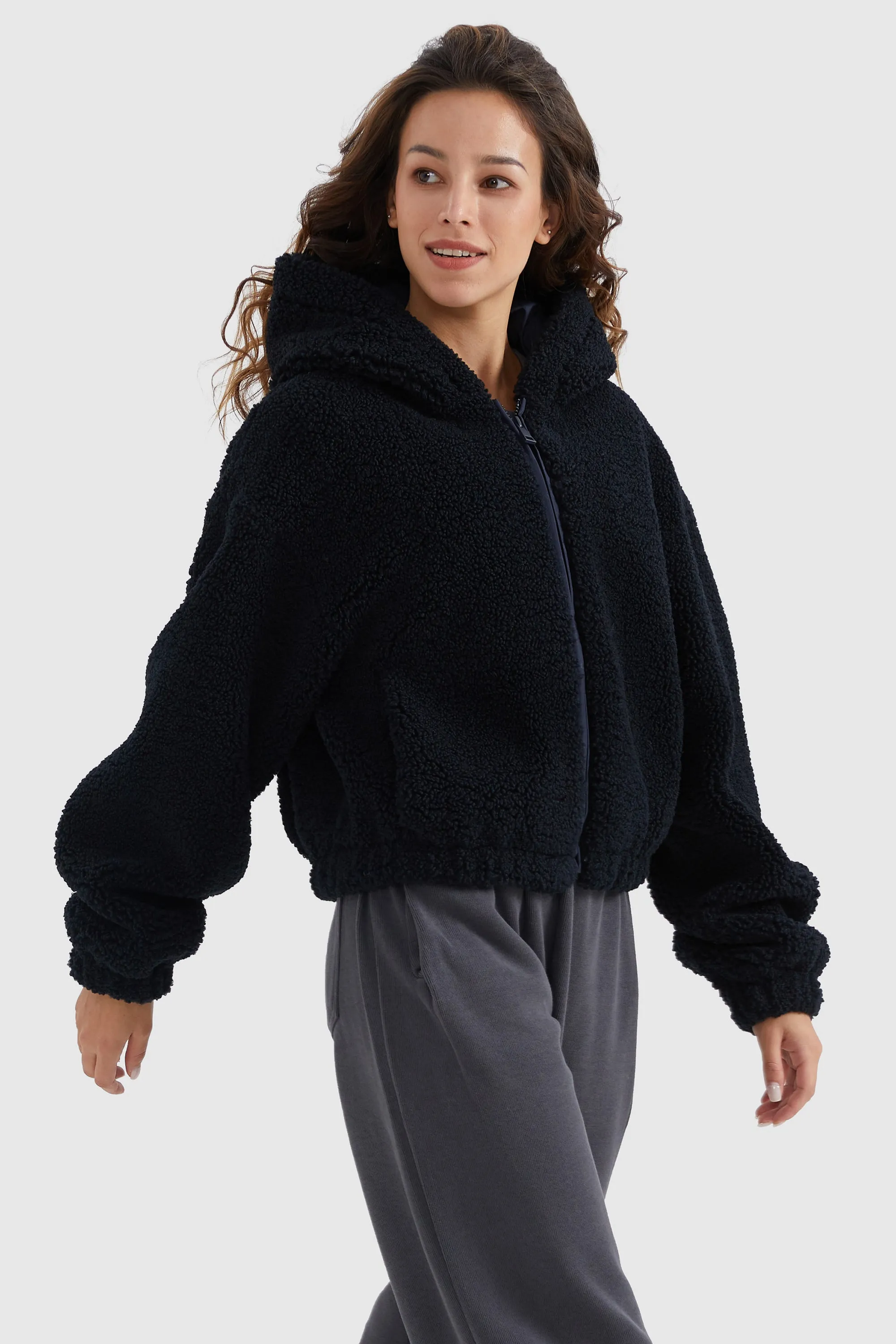 Fleece Cropped Drop Shoulder Coat