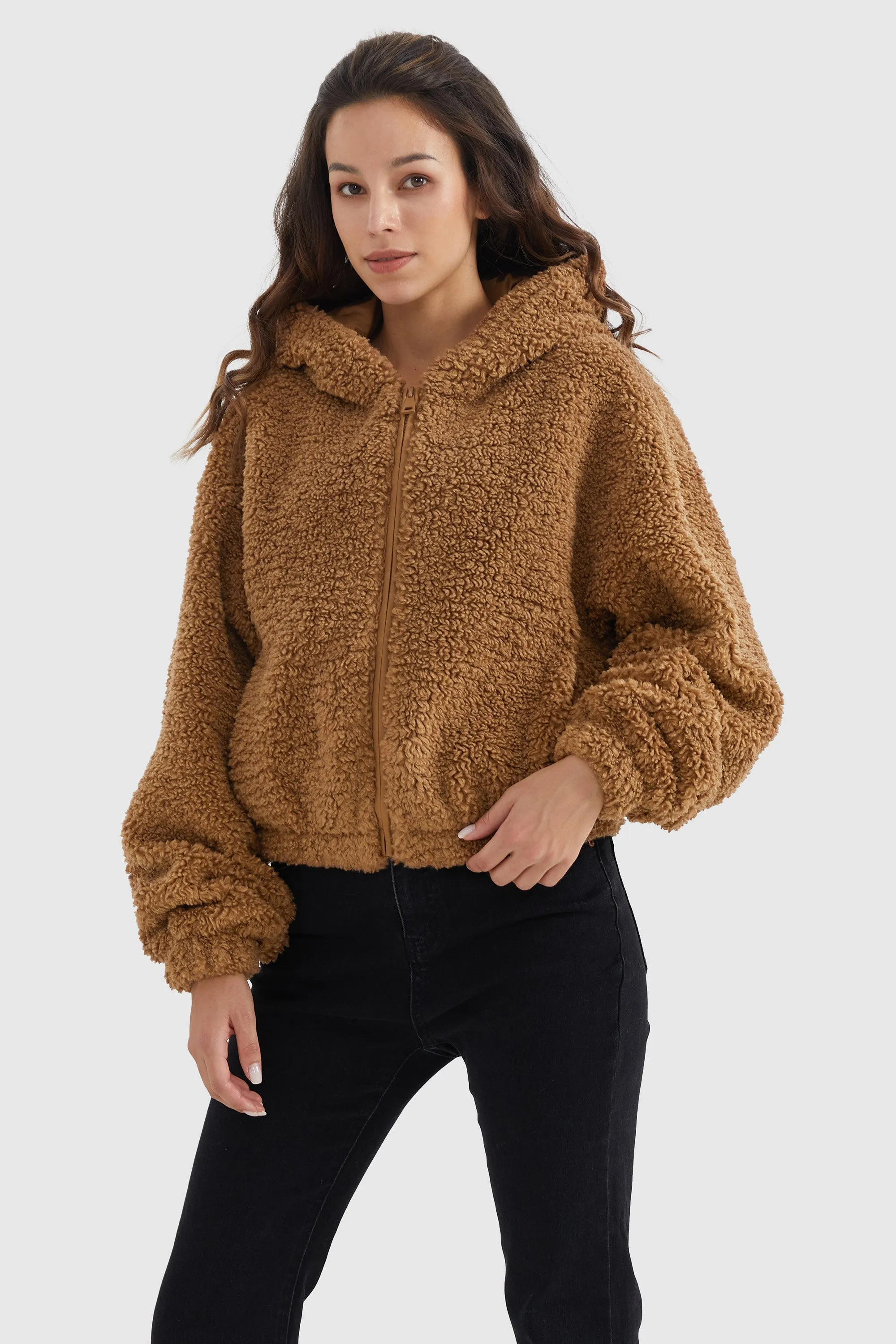 Fleece Cropped Drop Shoulder Coat