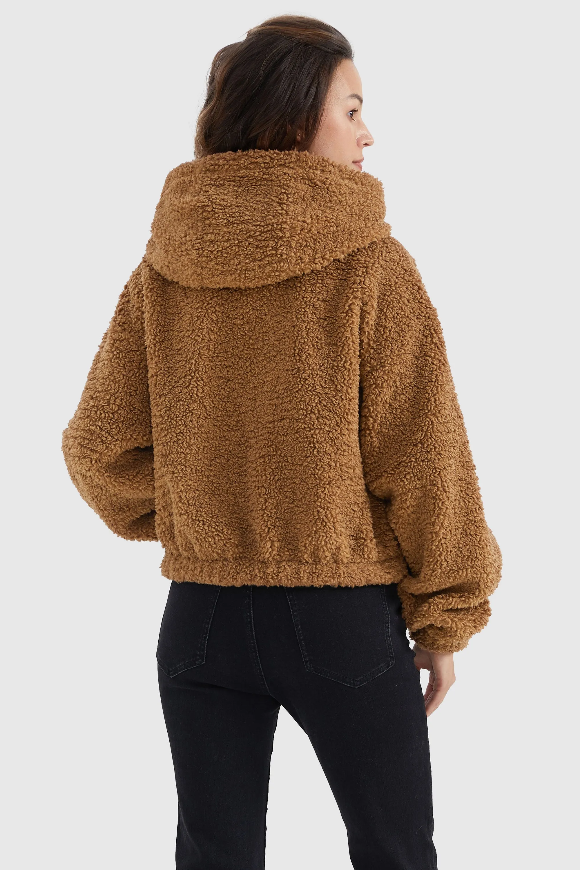 Fleece Cropped Drop Shoulder Coat