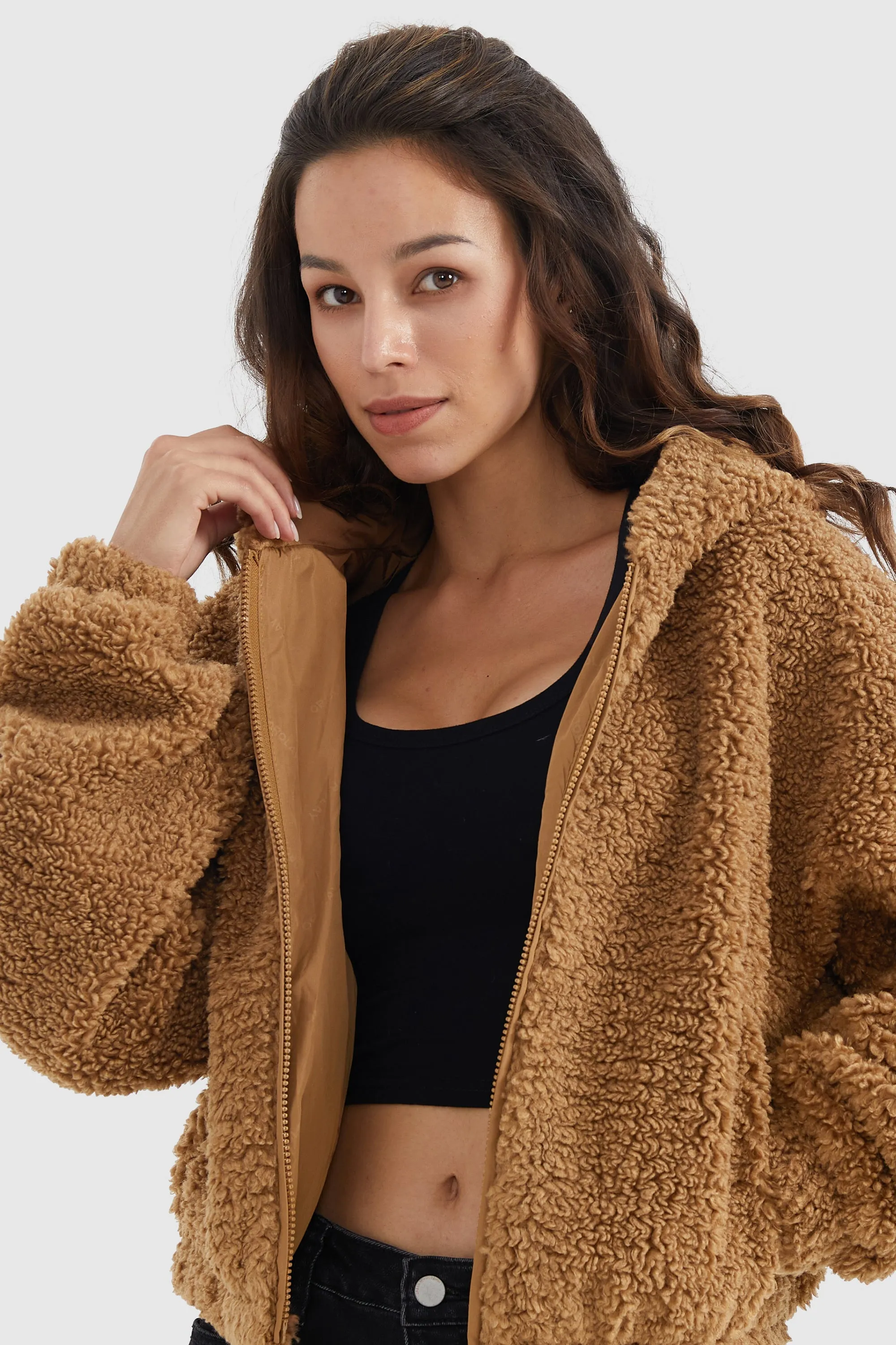 Fleece Cropped Drop Shoulder Coat