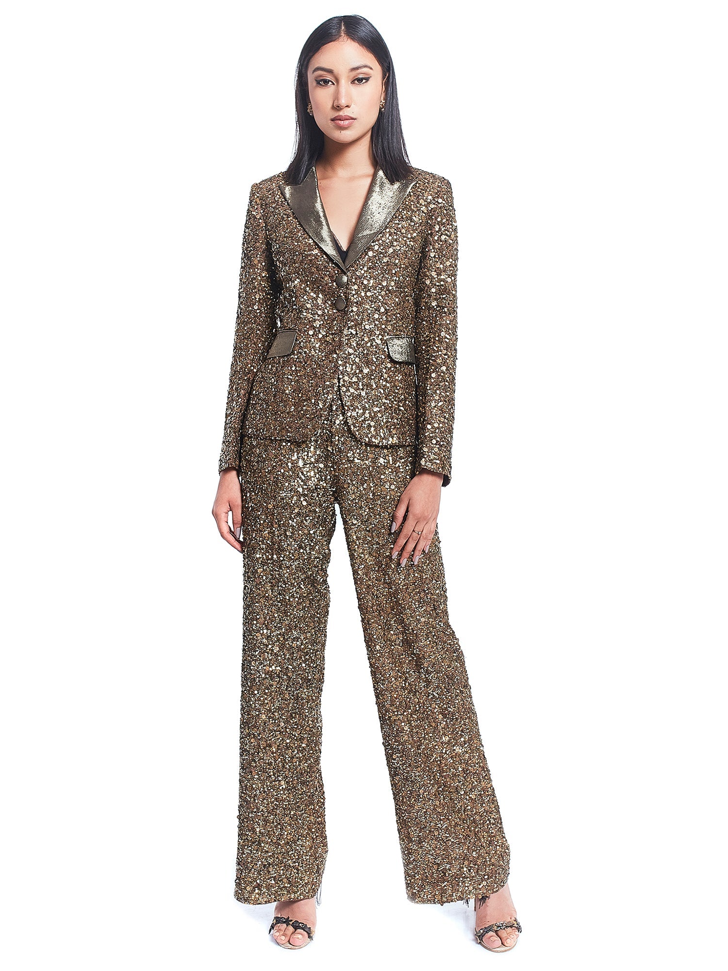 Gold heavy sequin blazer