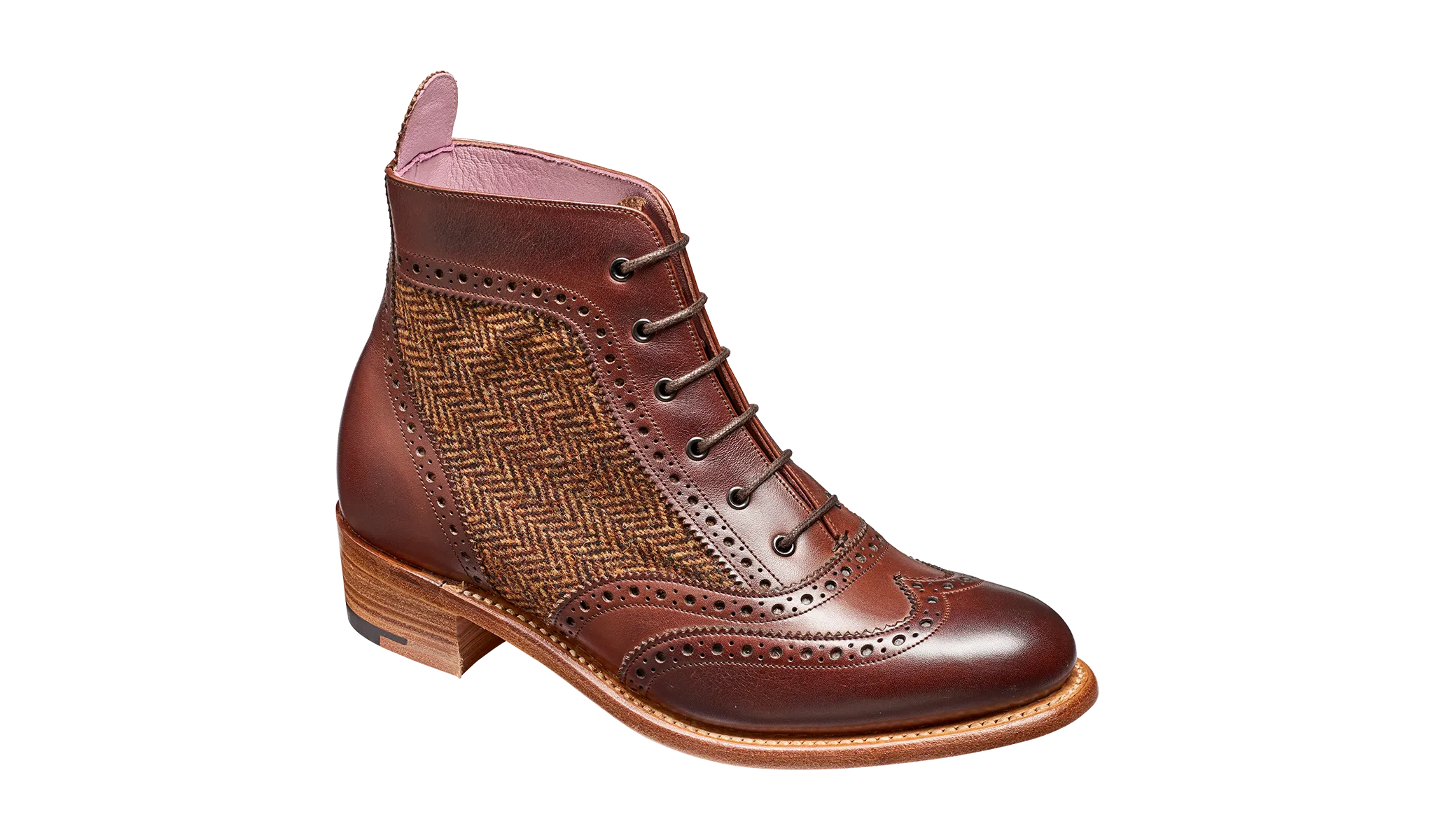 Grace - Walnut Calf Brown Tweed Women Lace up Boot