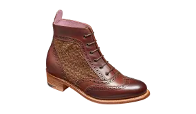 Grace - Walnut Calf Brown Tweed Women Lace up Boot