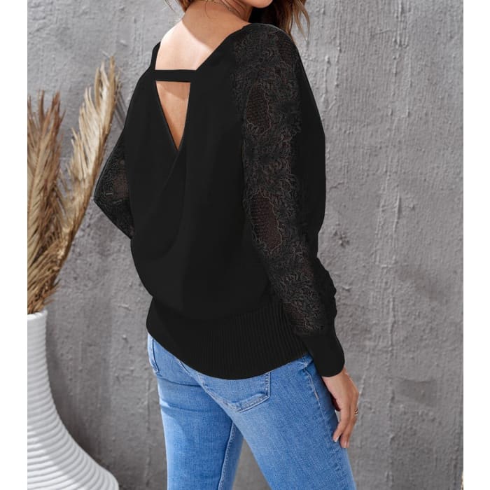 Lace Sleeve Wrap Sweater