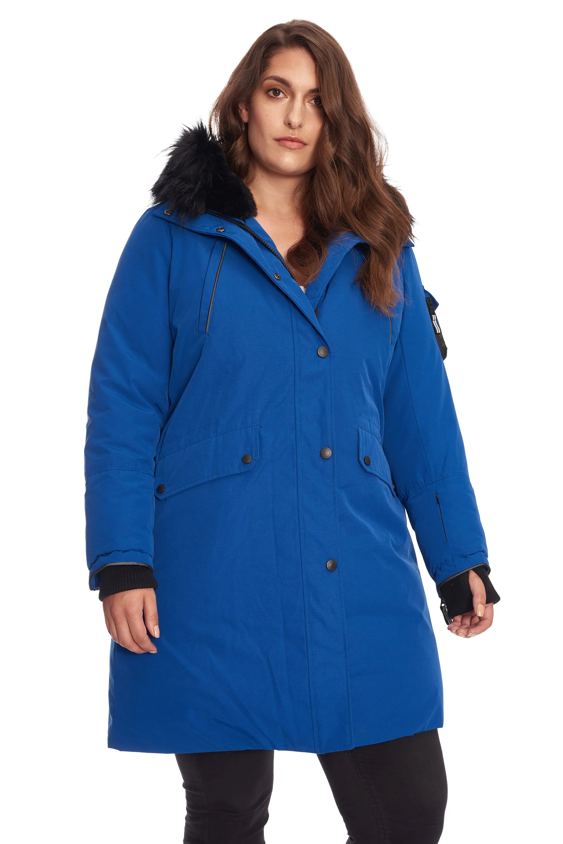 LAURENTIAN PLUS | WOMEN'S VEGAN DOWN (RECYCLED) LONG PARKA, COBALT (PLUS SIZE)