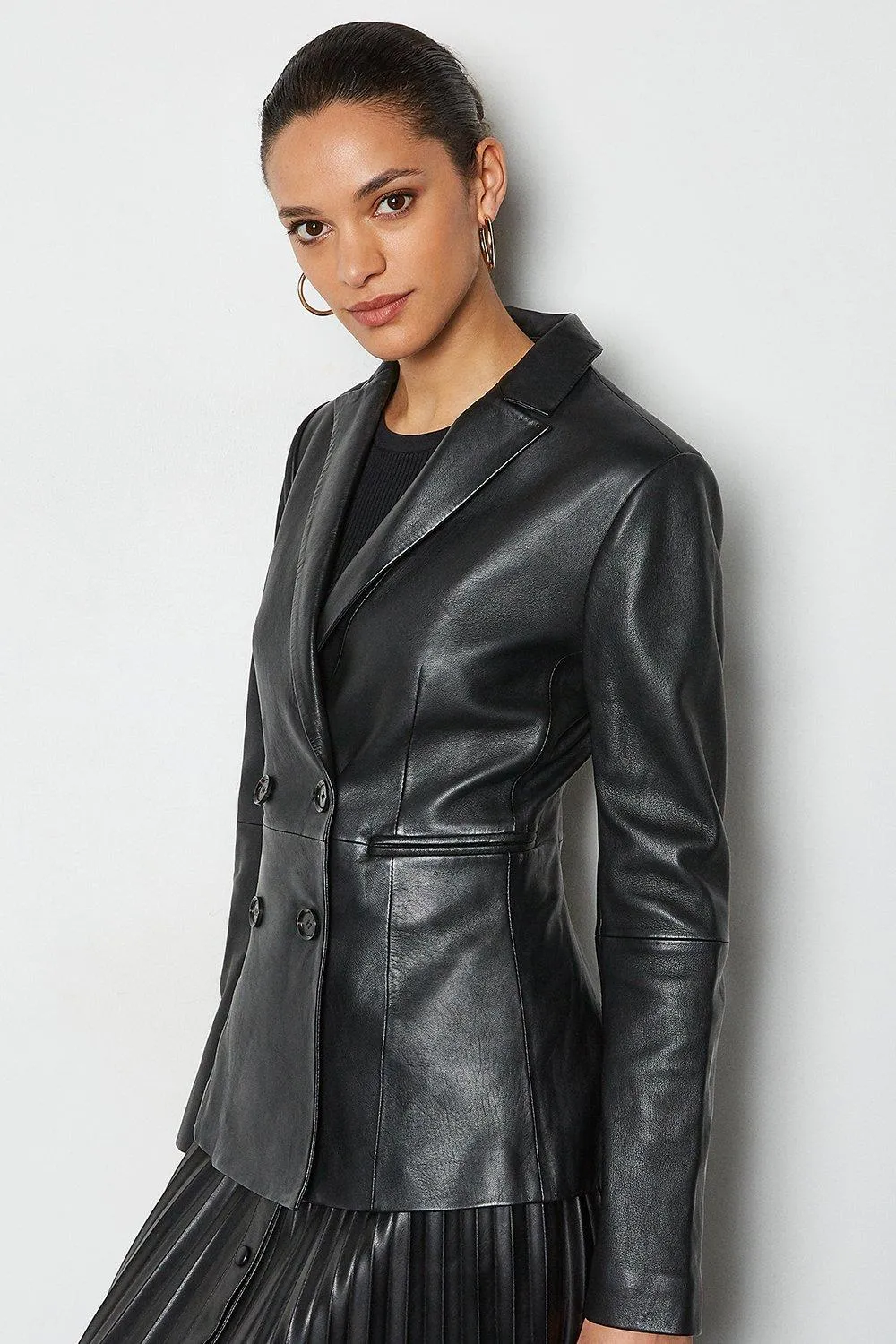 Leather Double Breasted Blazer | Karen Millen