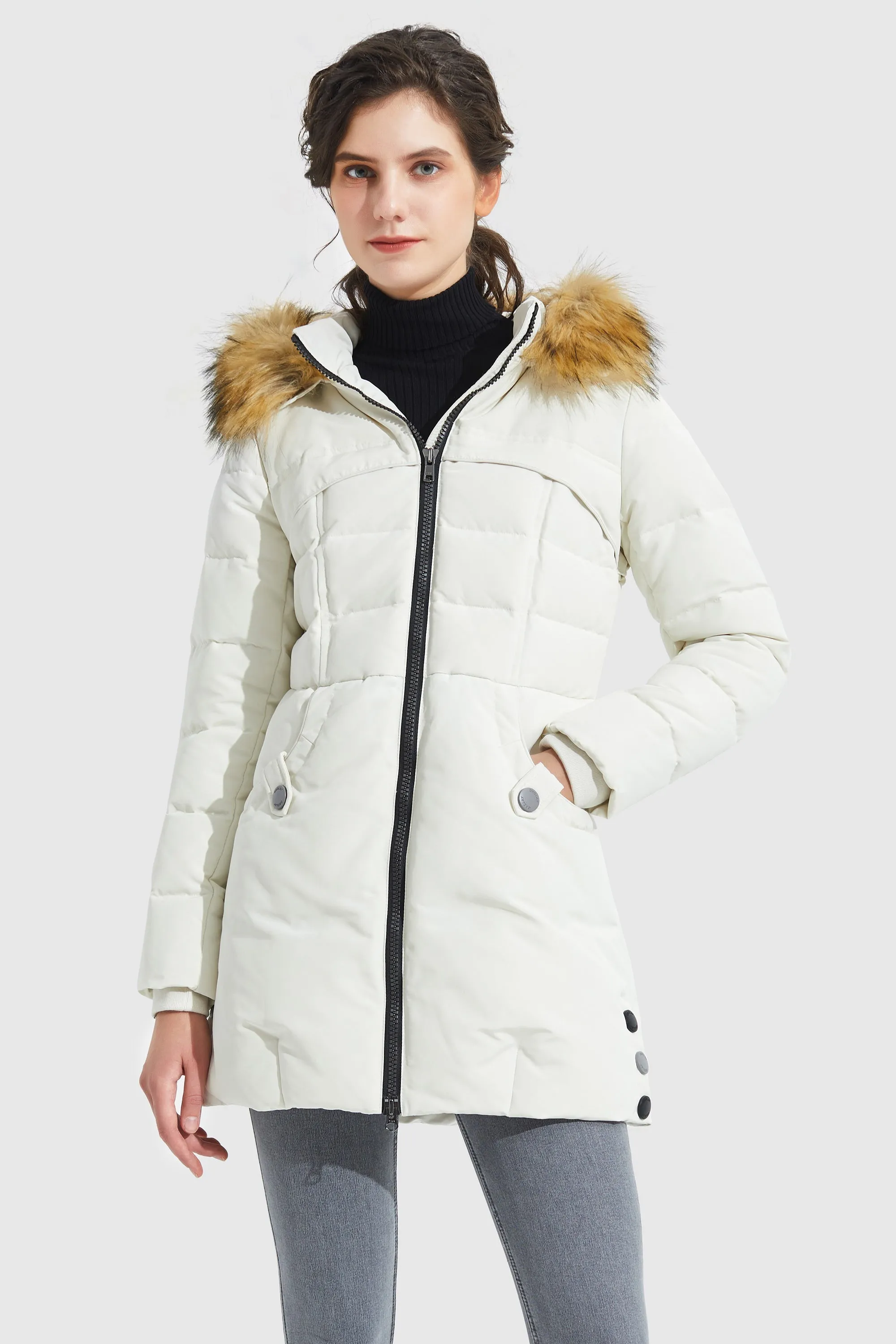 Light Down Jacket Fur Trim Hooded Coat