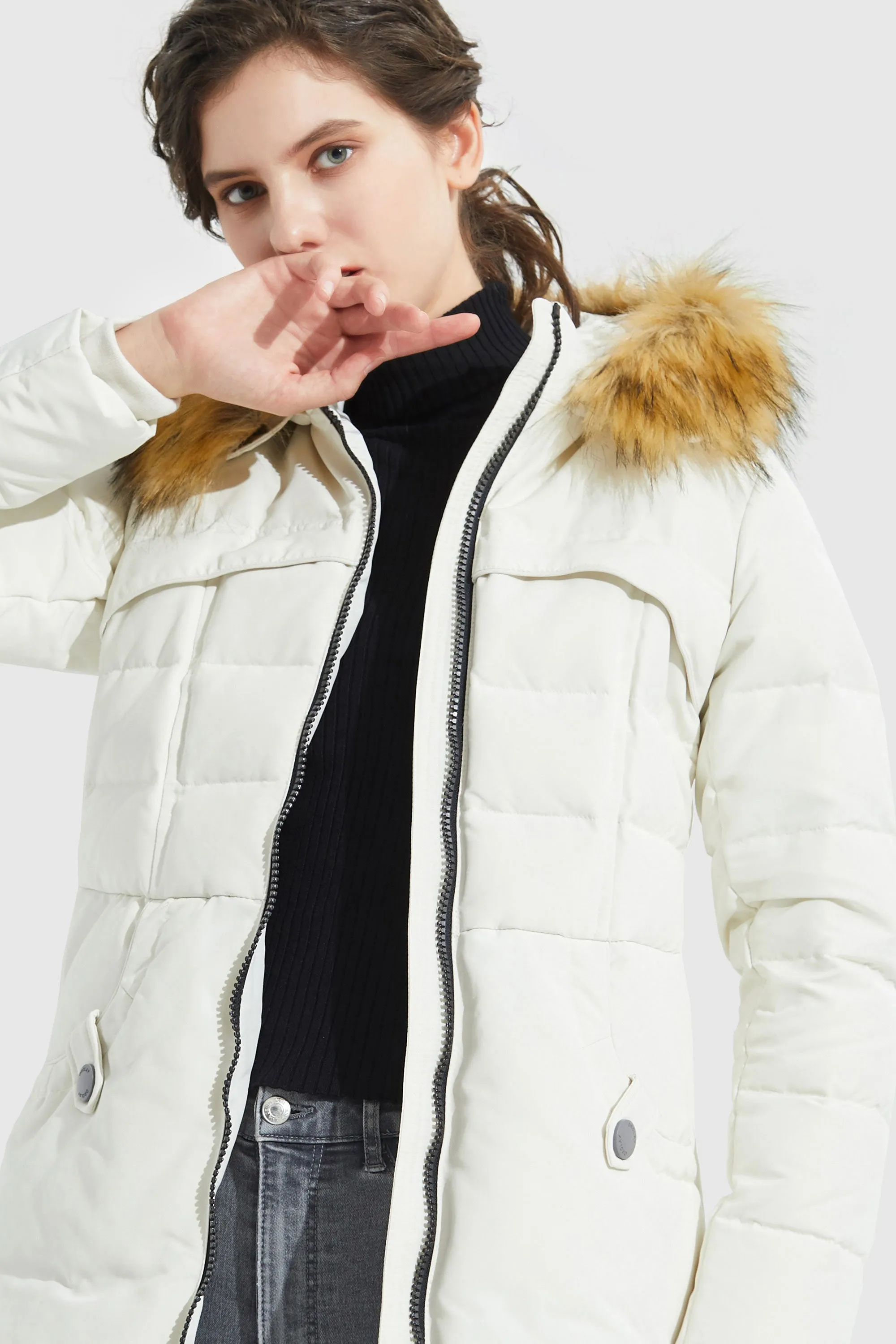 Light Down Jacket Fur Trim Hooded Coat