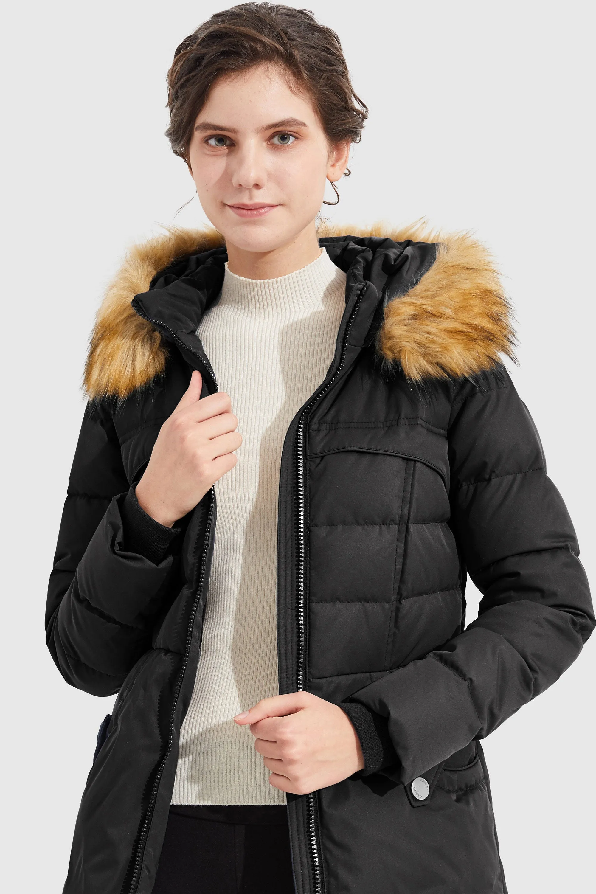 Light Down Jacket Fur Trim Hooded Coat