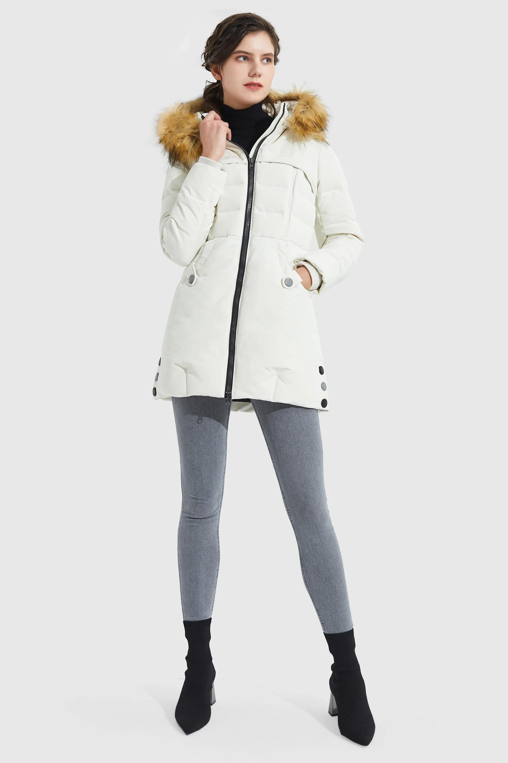 Light Down Jacket Fur Trim Hooded Coat