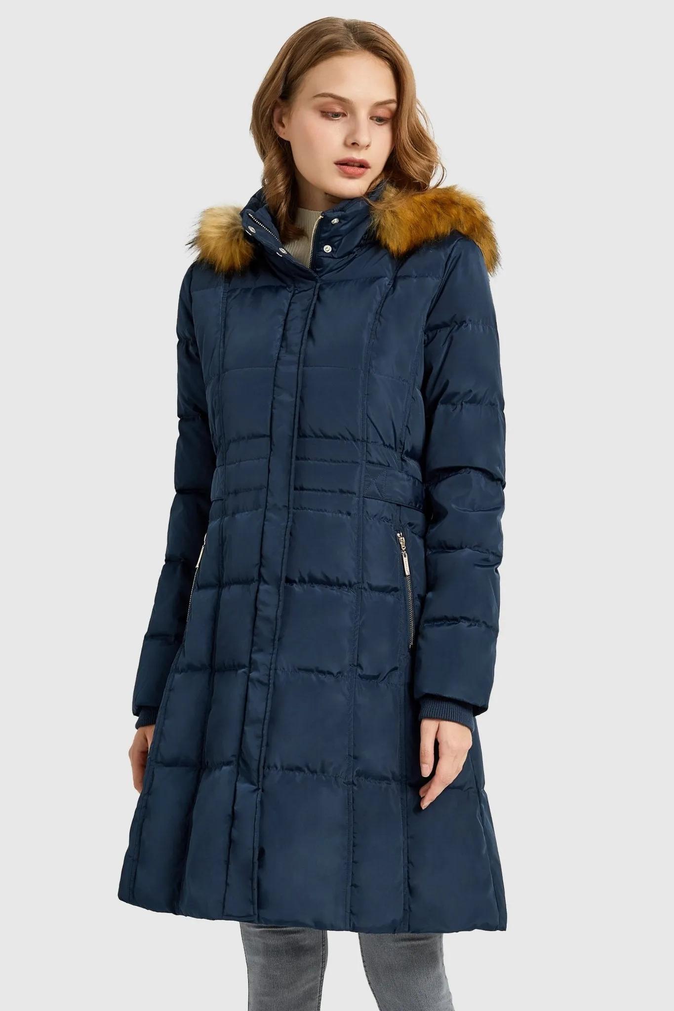 Long Faux Fur Hooded Down Coat