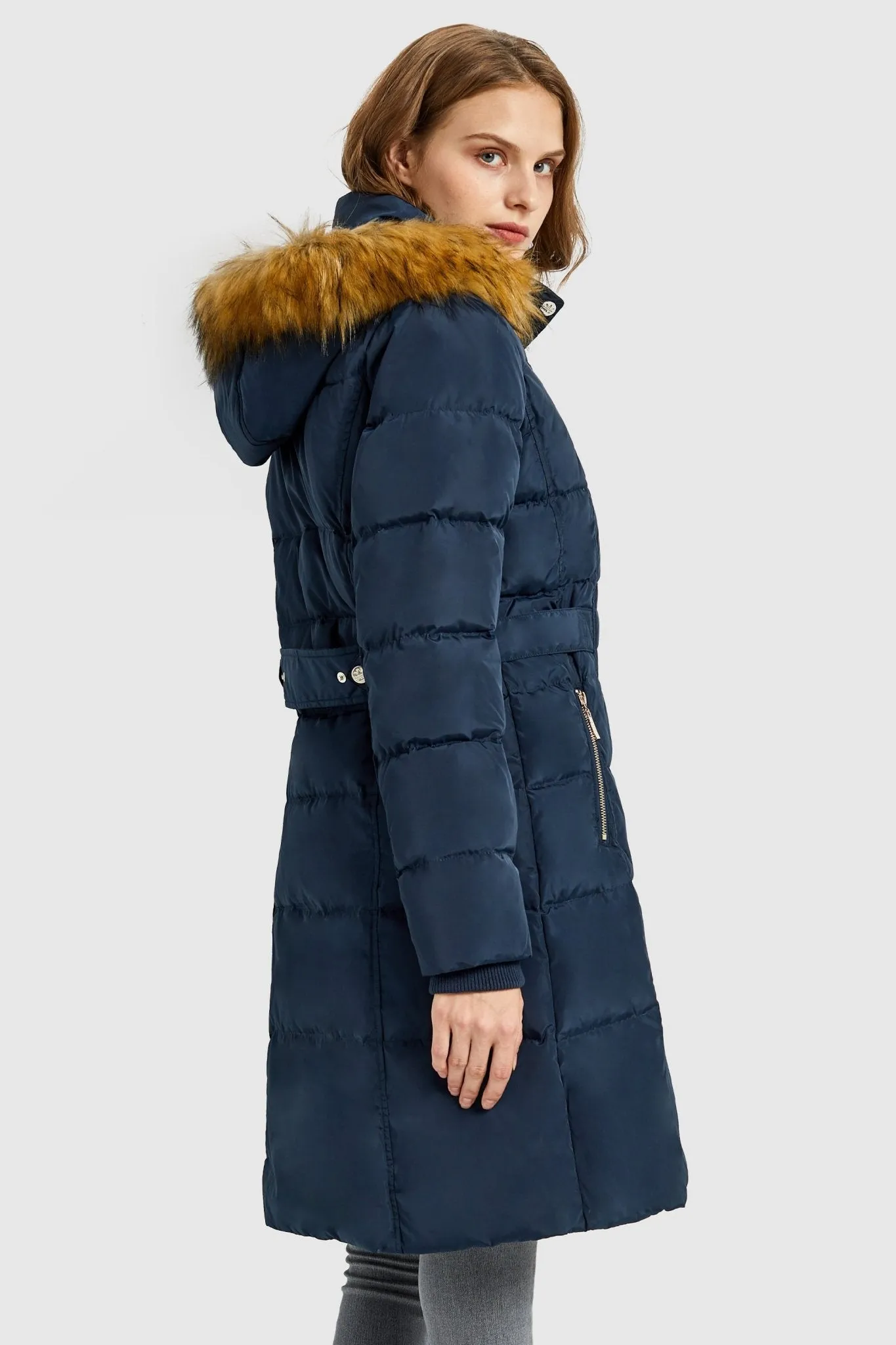 Long Faux Fur Hooded Down Coat