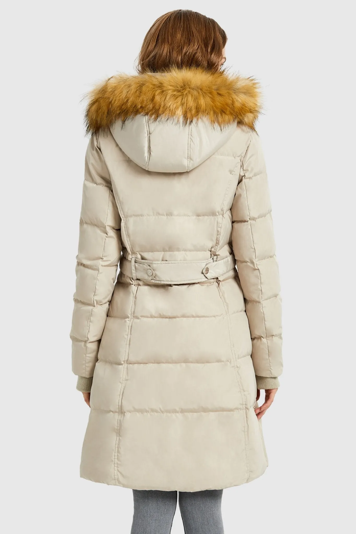 Long Faux Fur Hooded Down Coat