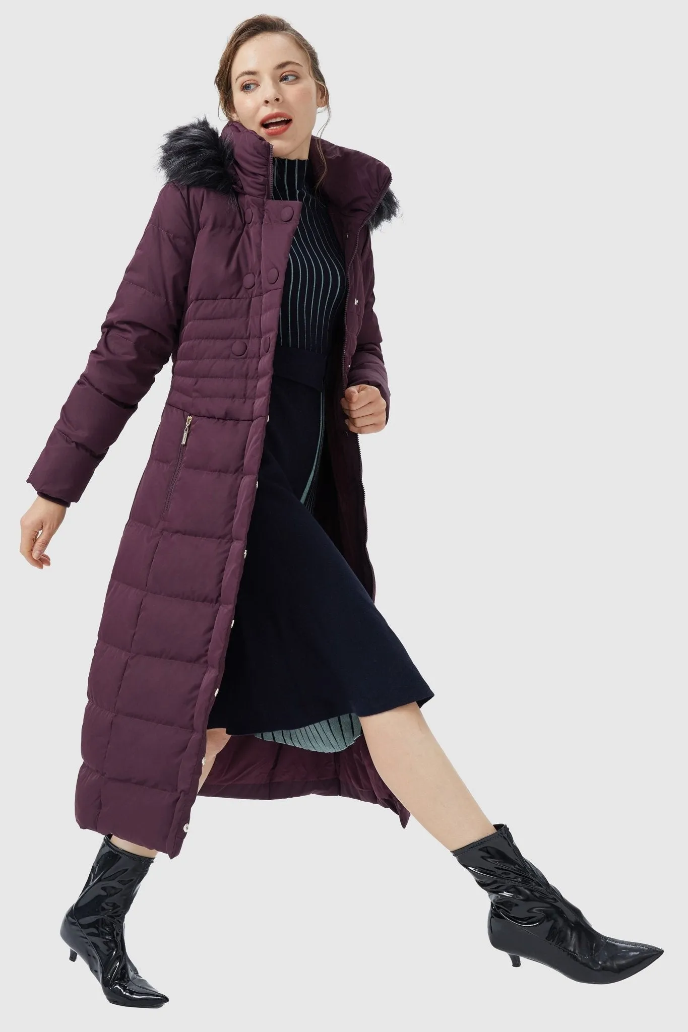 Long Puffer Coat with Hood Fur