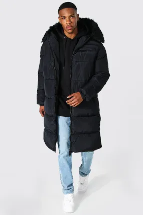 Longline Faux Fur Trim Hooded Parka