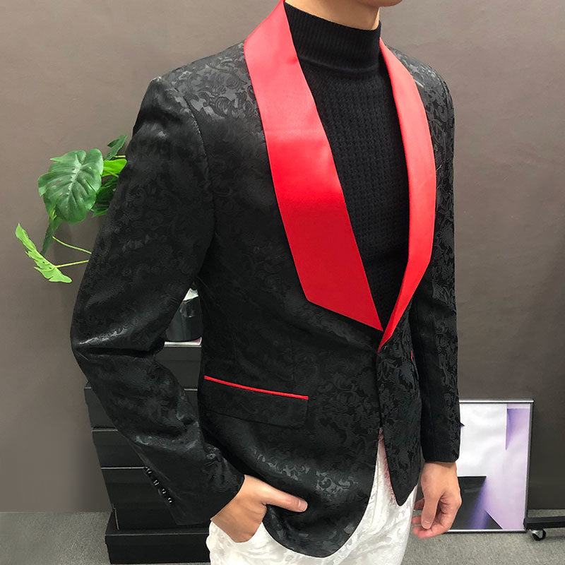 Men's Casual Luxury Style Contrast Color Wedding Jacquard Blazer