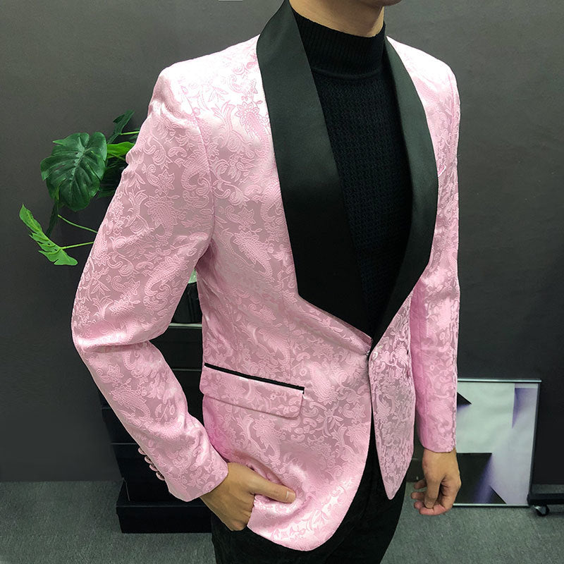 Men's Casual Luxury Style Contrast Color Wedding Jacquard Blazer