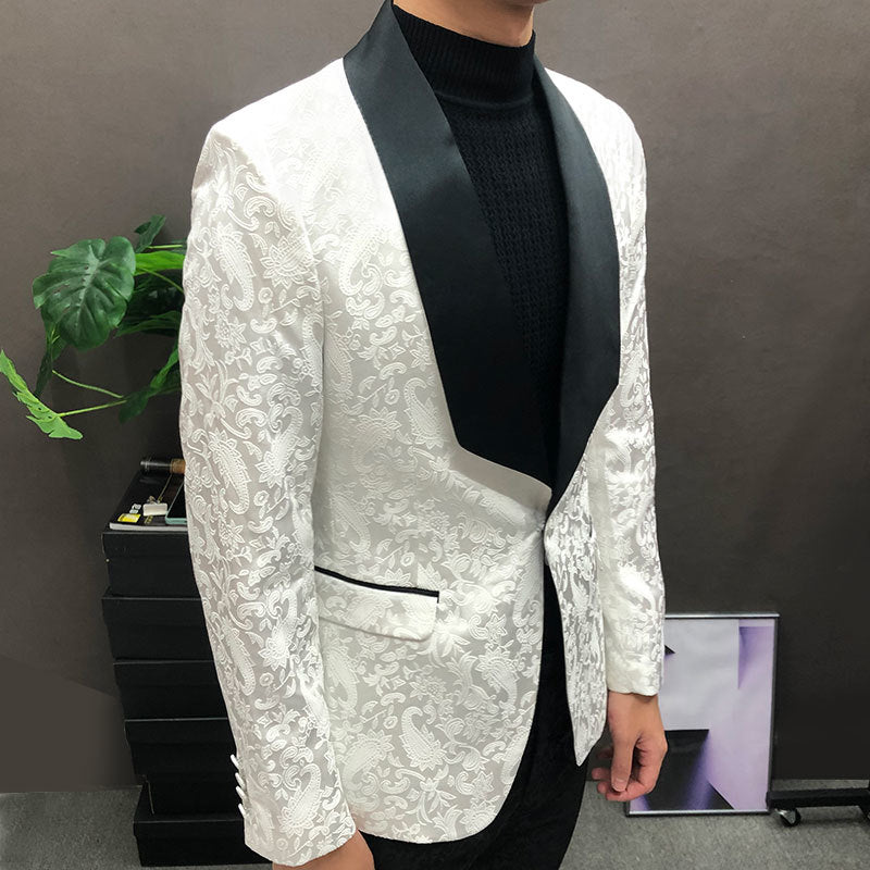 Men's Casual Luxury Style Contrast Color Wedding Jacquard Blazer