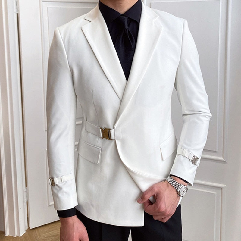 Men's Italian Designer Solid Metal Buckle Partywear Wedding Blazer