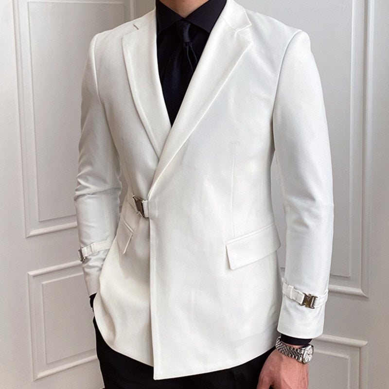 Men's Italian Designer Solid Metal Buckle Partywear Wedding Blazer