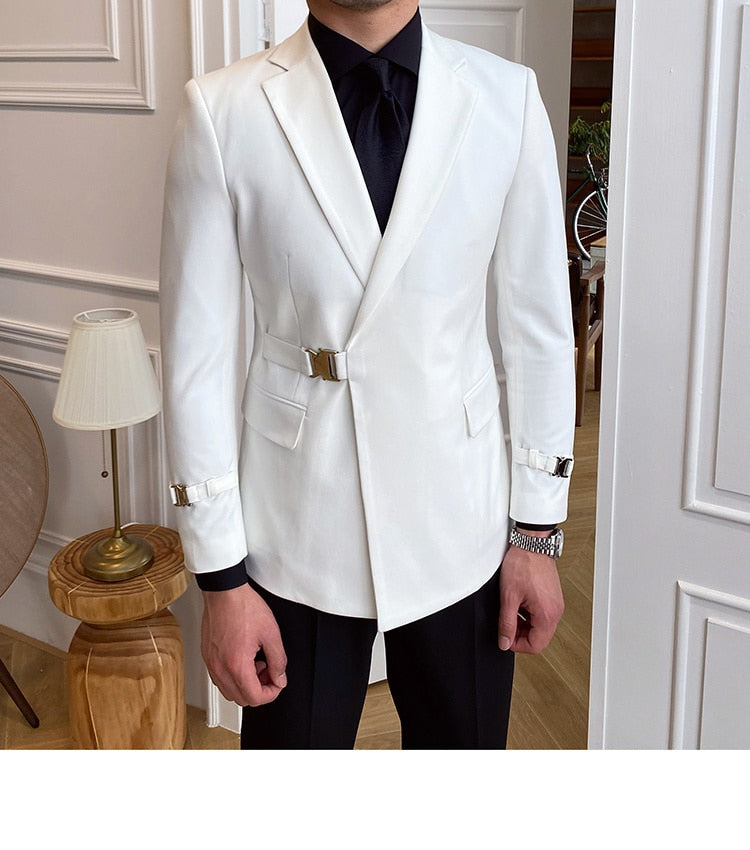 Men's Italian Designer Solid Metal Buckle Partywear Wedding Blazer