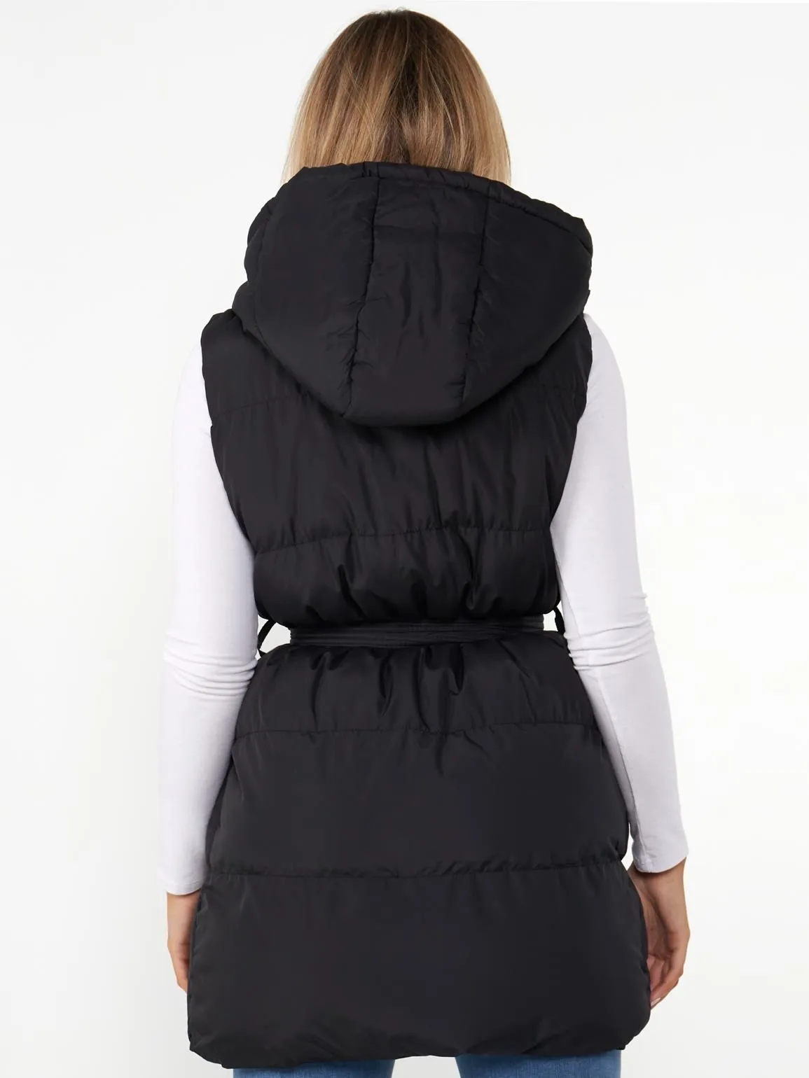 Mid Length Puffer Waistcoat, Black, Cream, UK Sizes 8 to 16