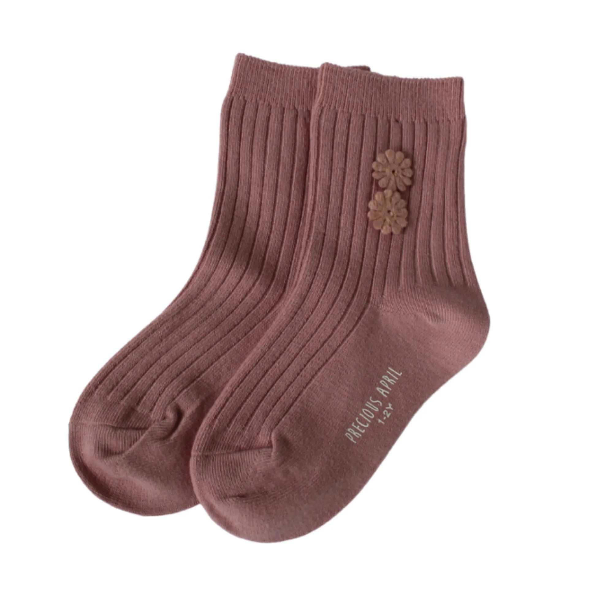 Mila Cotton Socks with Handcrafted flower  - Pink