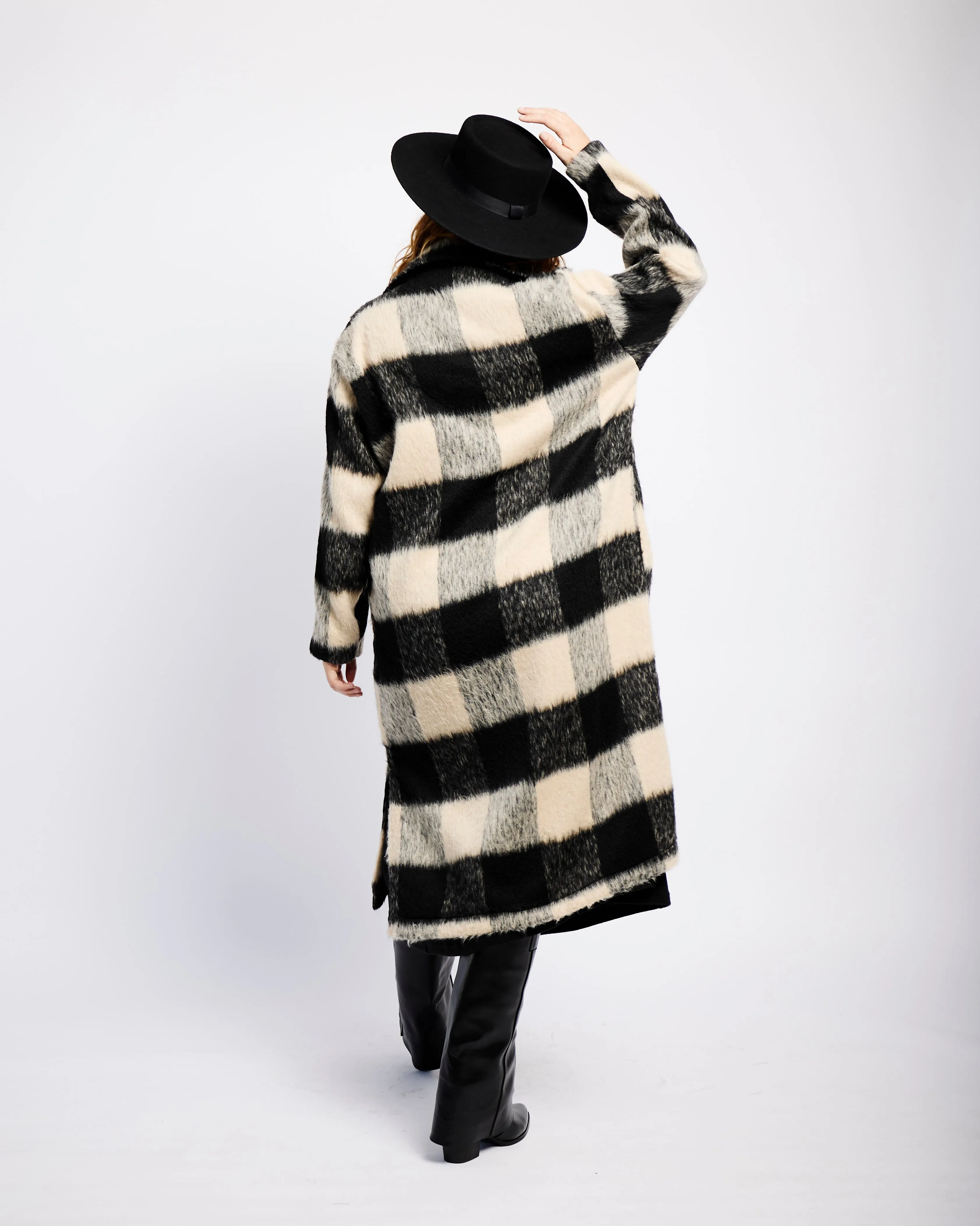 Mohair Melton Coat in Natural Check