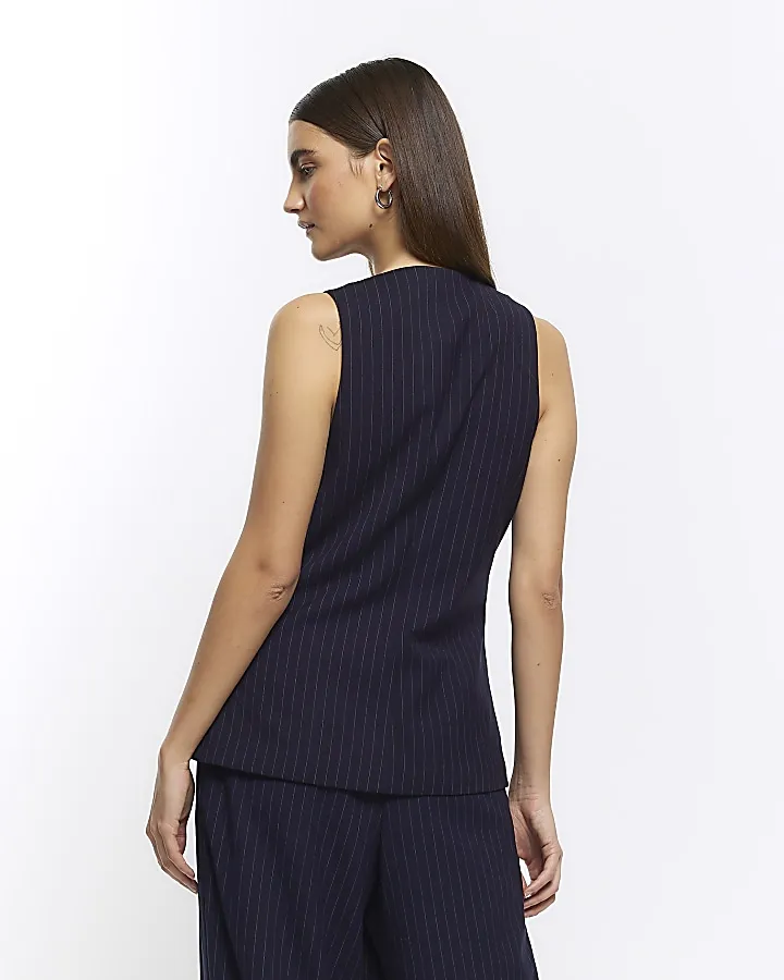 Navy Stripe Longline Waistcoat