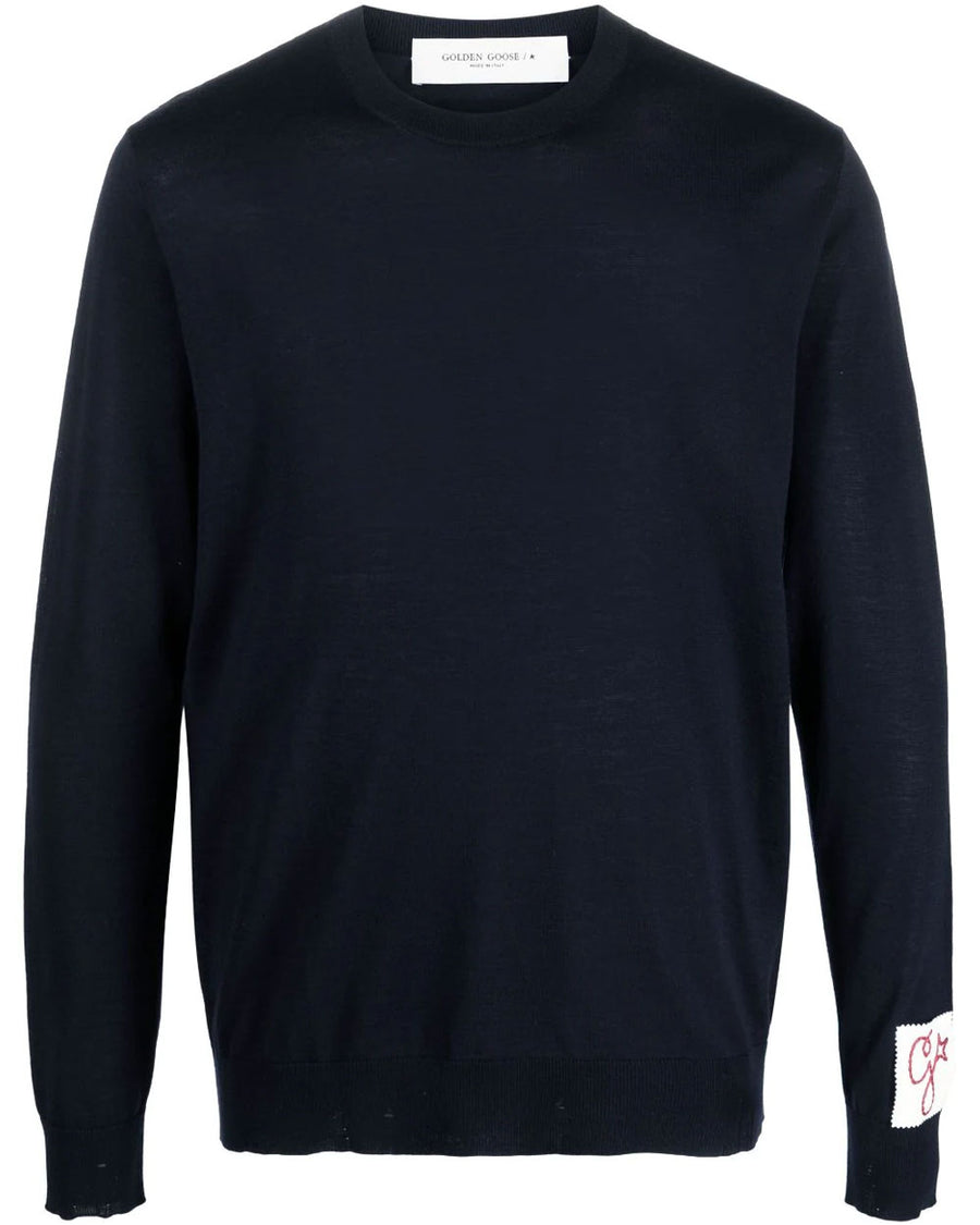 Navy Wool Crewneck Sweater