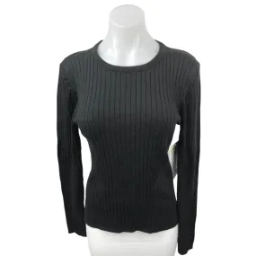 NEW Argent Black Cashmere Ribbed Knit Long Sleeve Pullover Sweater Top Size L