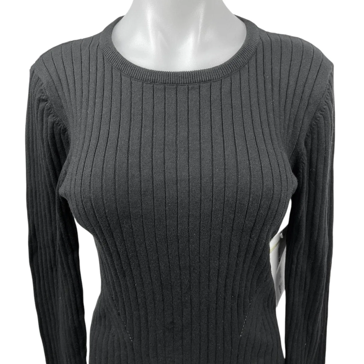 NEW Argent Black Cashmere Ribbed Knit Long Sleeve Pullover Sweater Top Size L