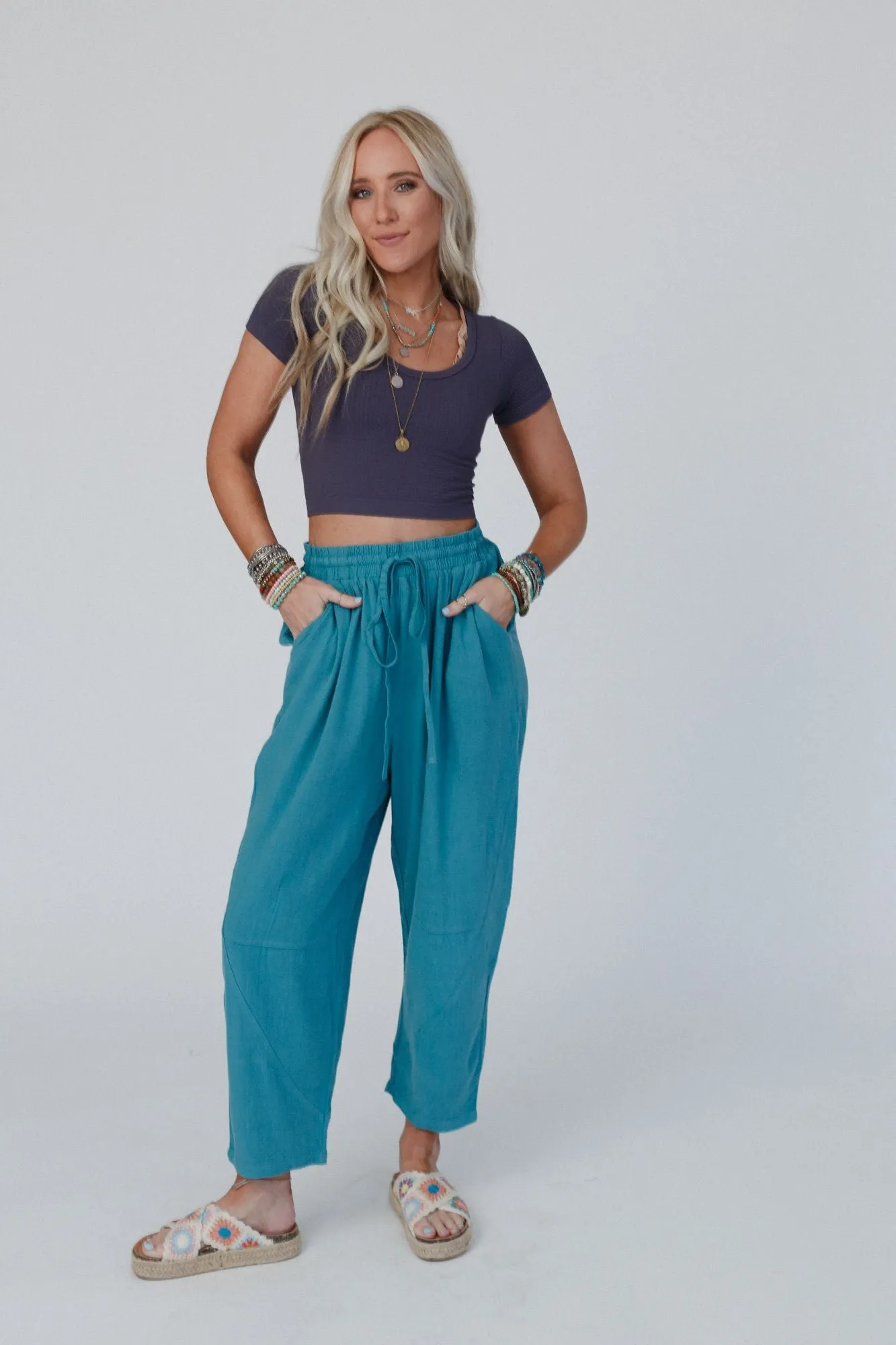 Nomadic Nature Drawstring Harem Pants - Teal