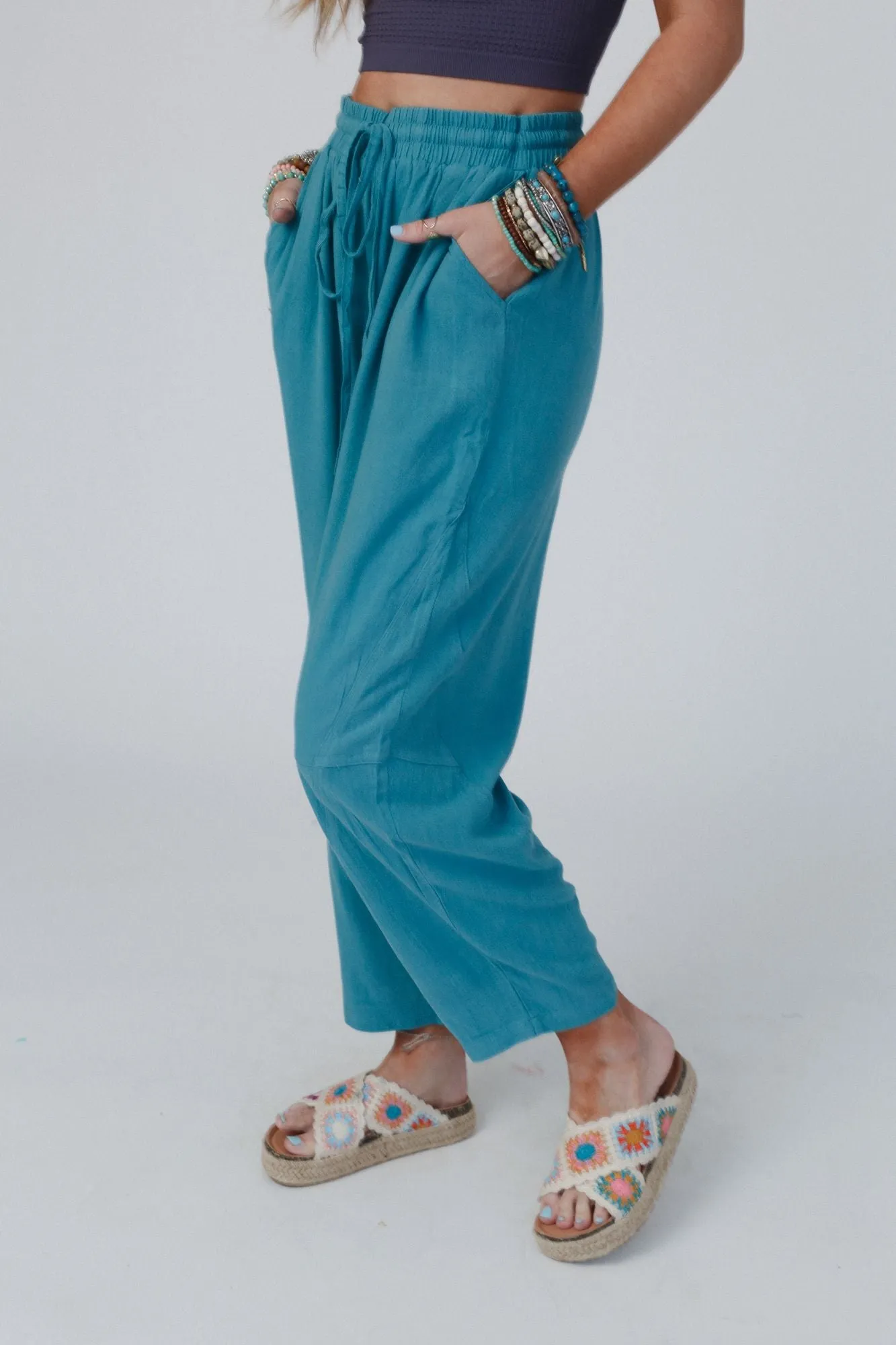 Nomadic Nature Drawstring Harem Pants - Teal