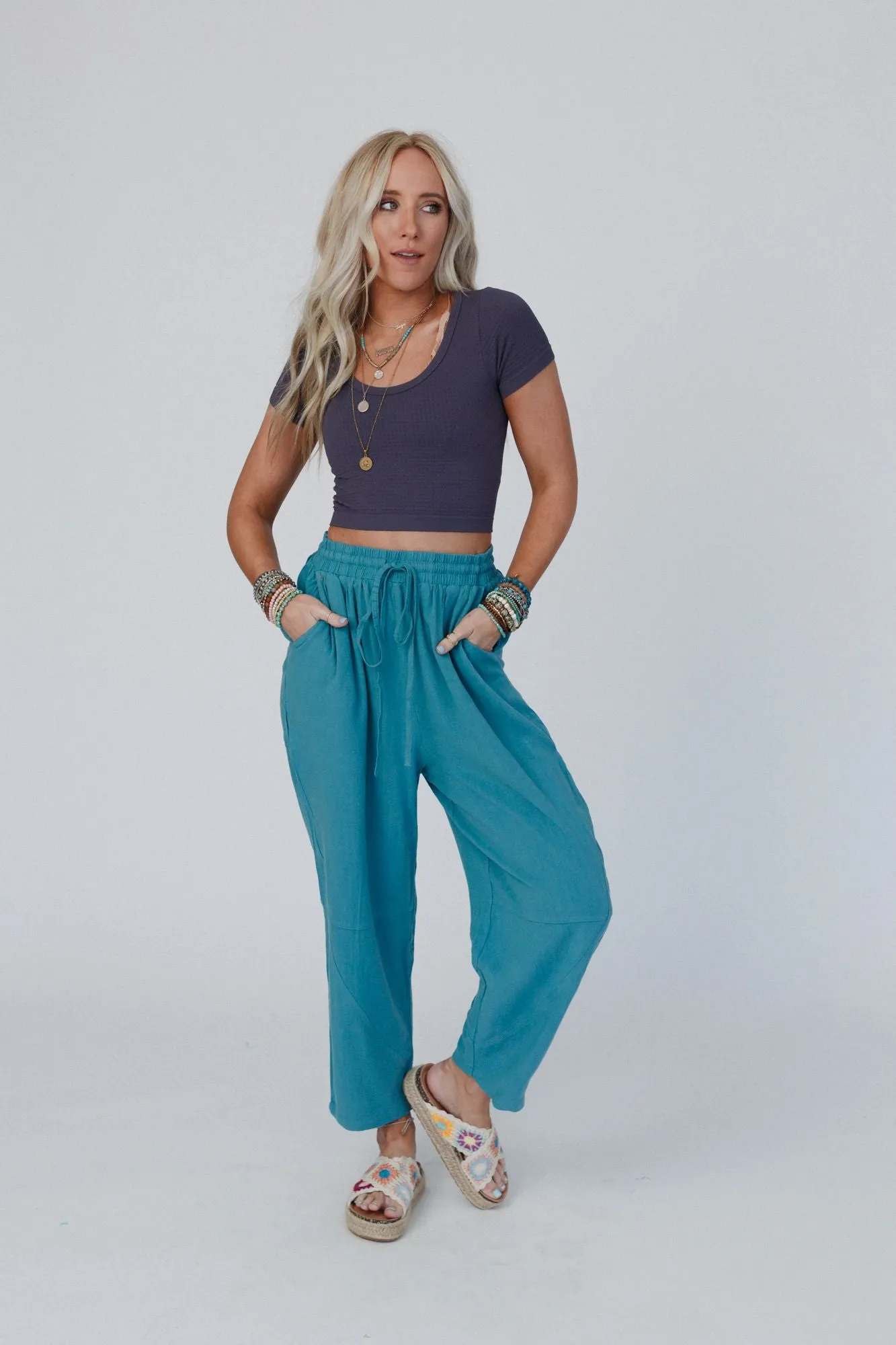 Nomadic Nature Drawstring Harem Pants - Teal