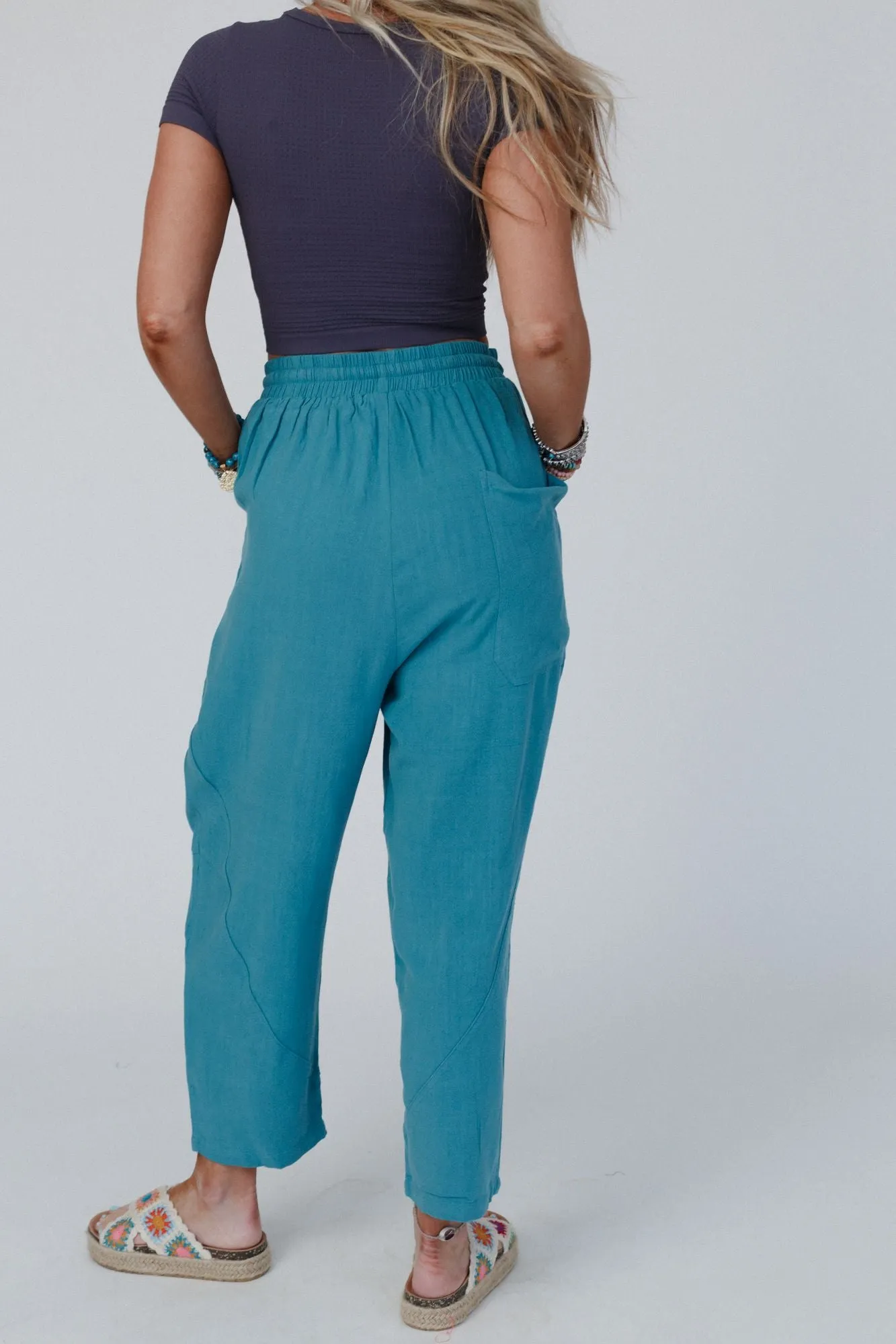 Nomadic Nature Drawstring Harem Pants - Teal