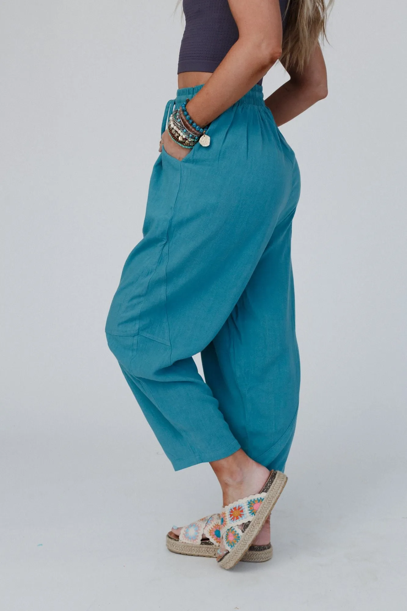 Nomadic Nature Drawstring Harem Pants - Teal