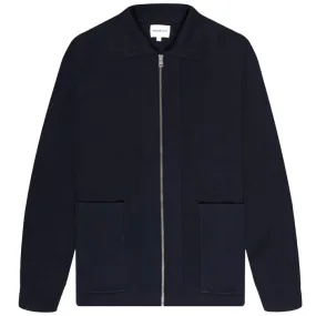 Norse Projects Bjarne Merino Full Zip Knitted Overshirt Navy