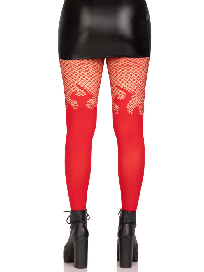 Opaque Red Flame Tights w/Net