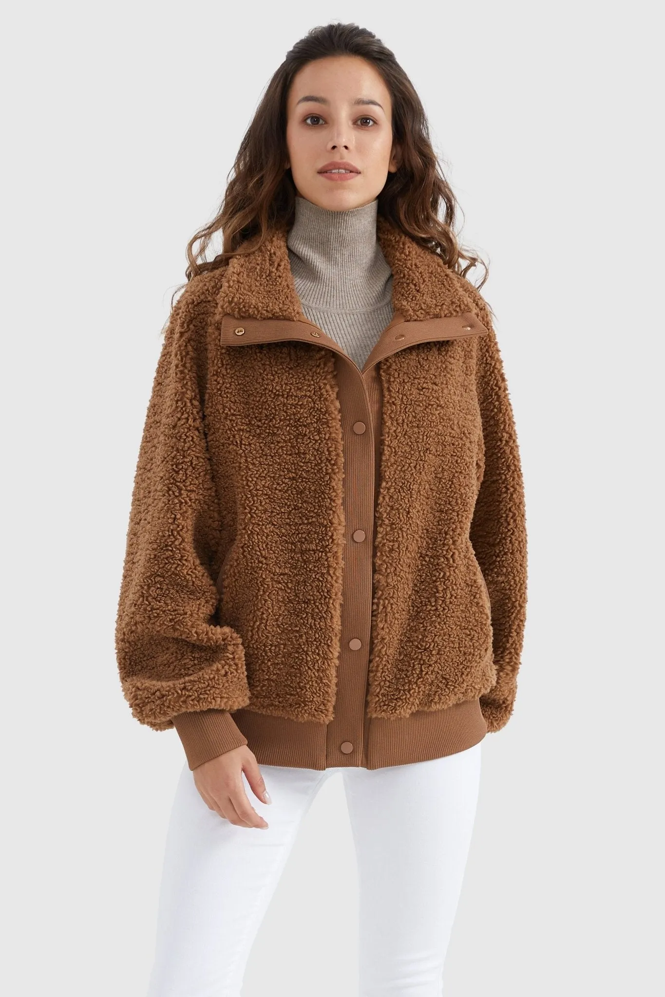 Oversized Snap Button Sherpa Coat