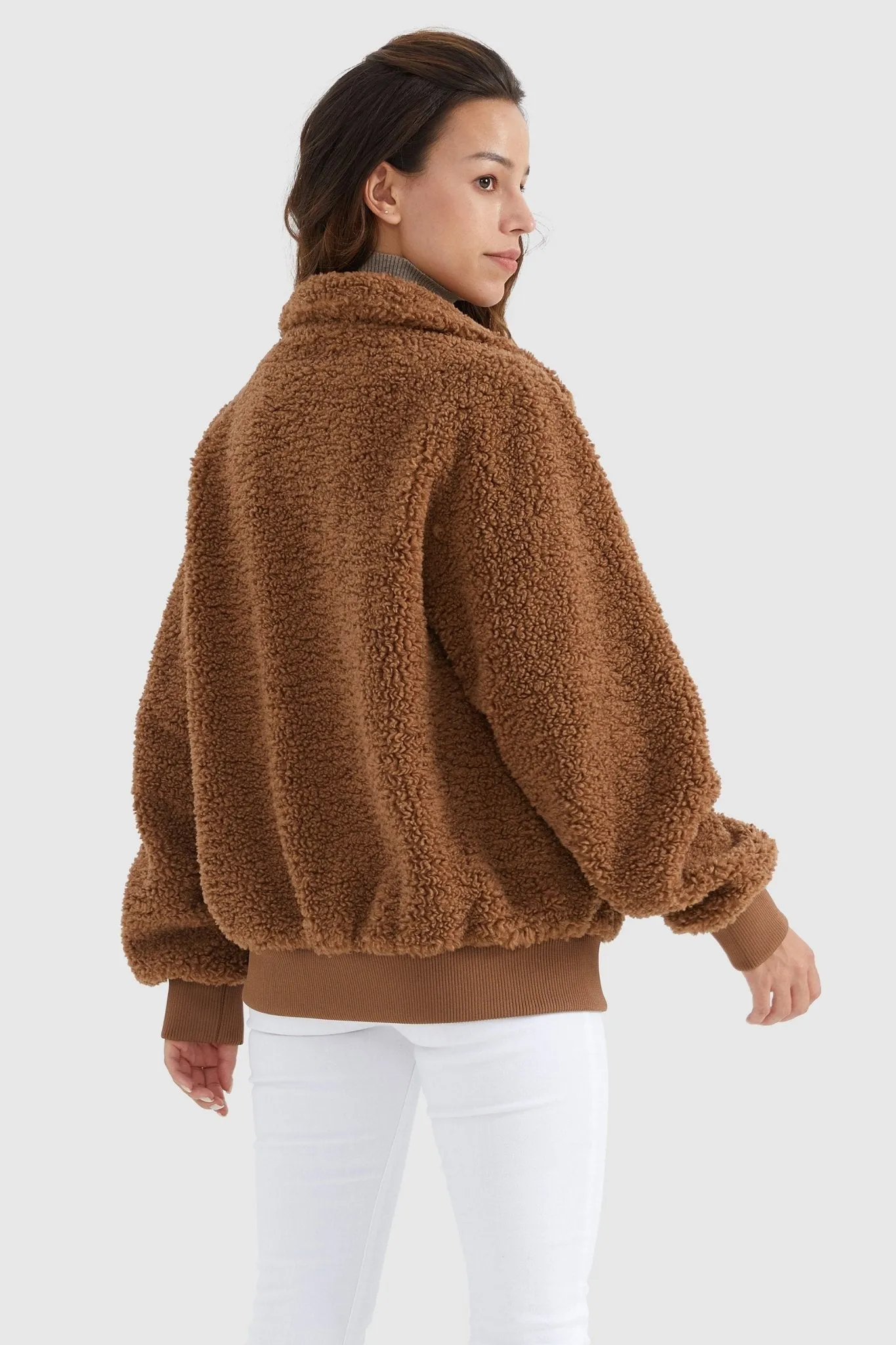 Oversized Snap Button Sherpa Coat