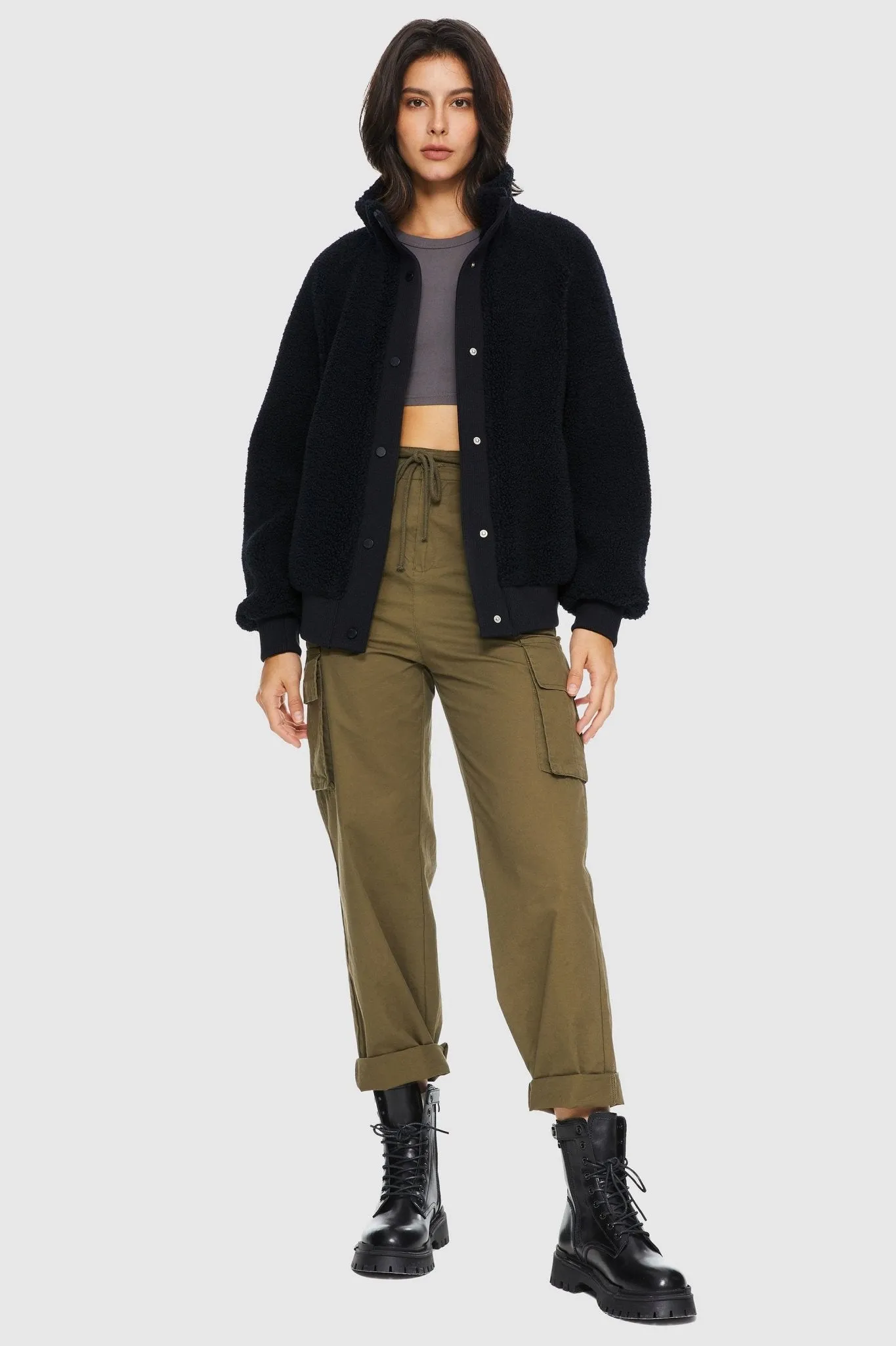 Oversized Snap Button Sherpa Coat